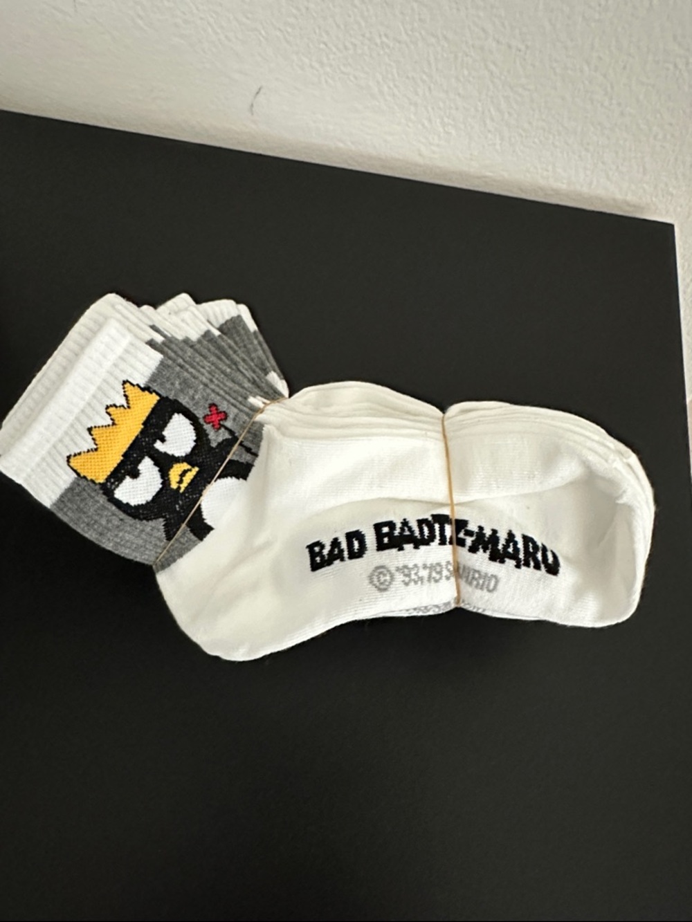 Sanrio Bad Badtz-Maru White & Gray Crew Socks with Yellow Accent